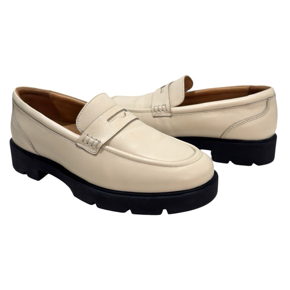 Abeo Boulevard Leather Penny Loafer Beige Size 7 Neutral Lug Sole Slip On - Picture 1 of 8